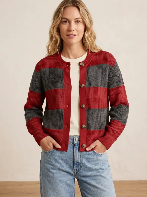 Everyday Rugby Striped Waffle Knit Cardigan