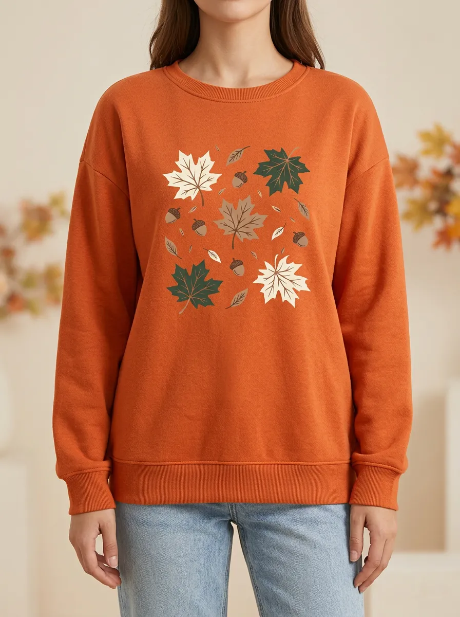 Polished Maple-Leaf Printed Acorn Graphic Sweatshirt