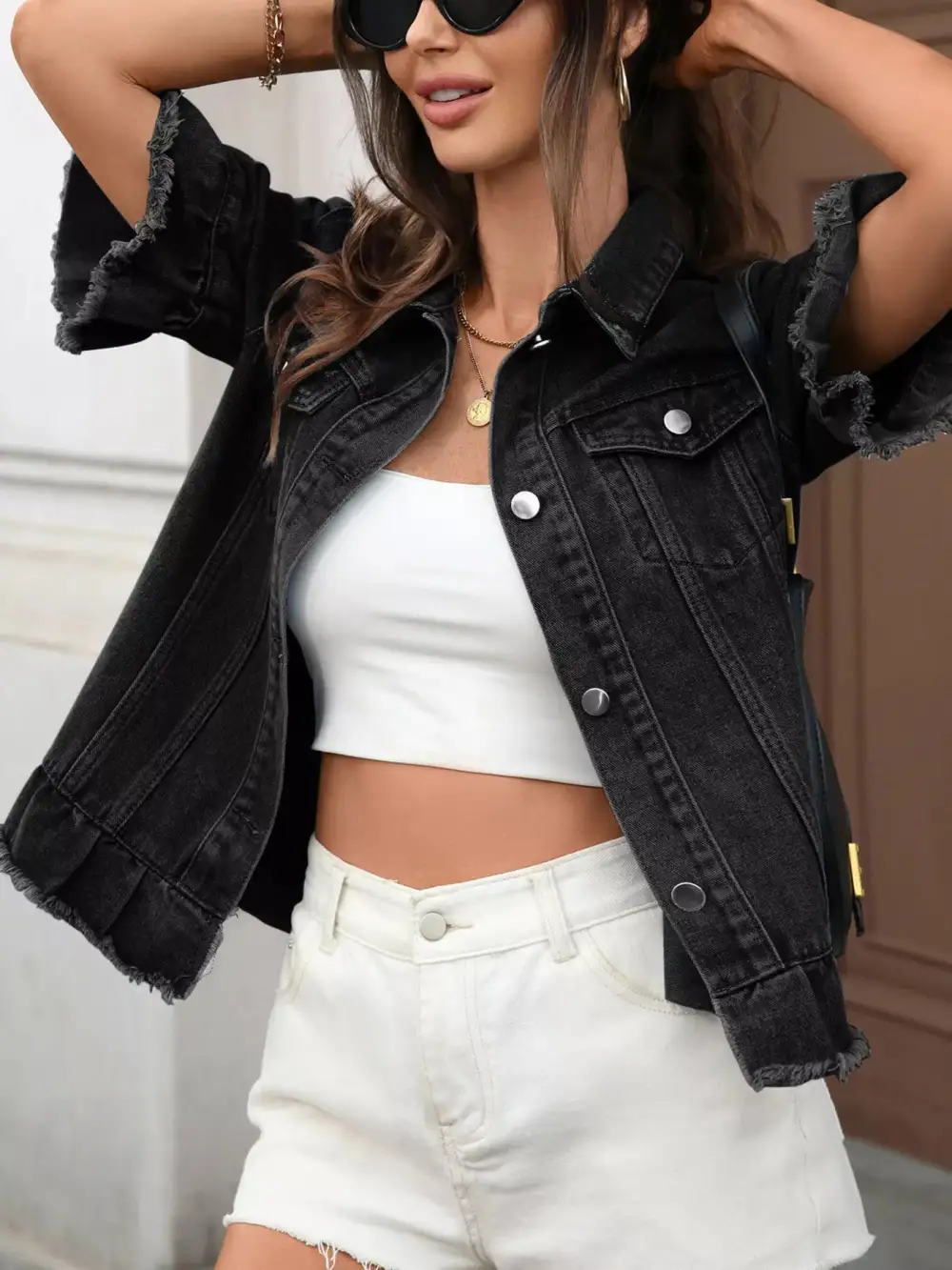 Raw Hem Button Up Jacket Effortless Outfit Layer
