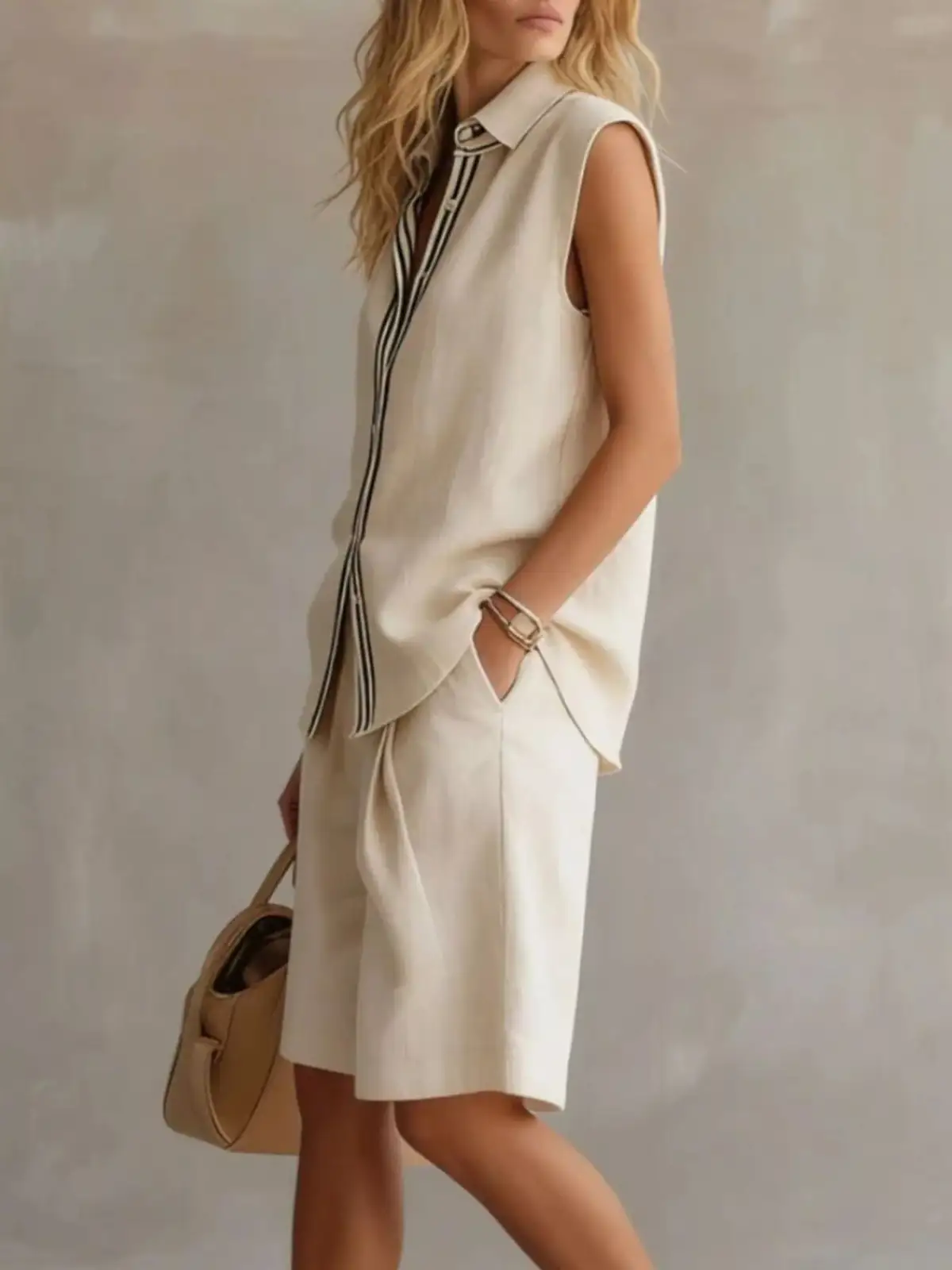 Soft Refined Pocketed Top and Shorts Matching Set