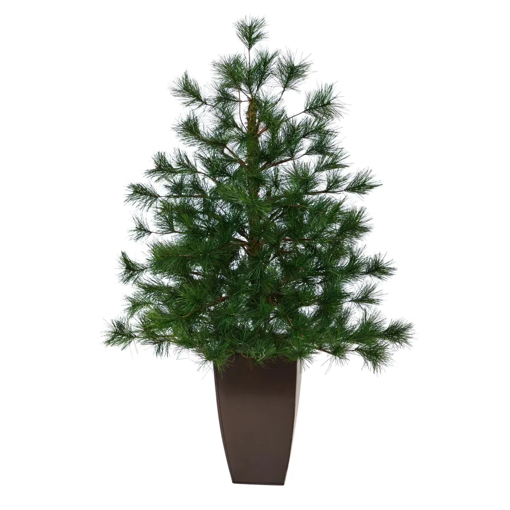 Yukon Mixed Pine Artificial Christmas Tree with Bendable Branches in Bronze Metal Planter