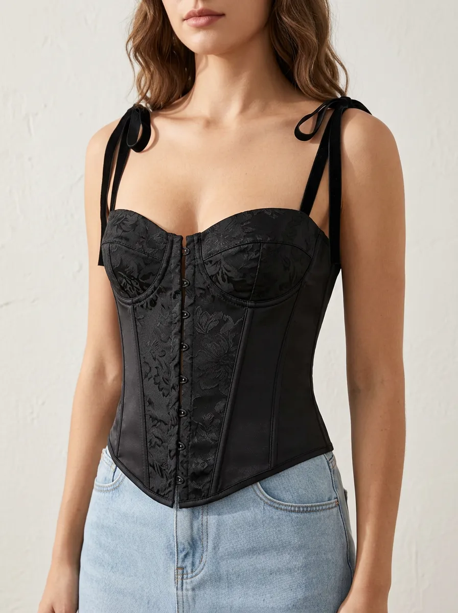 Classic Hook-and-Eye Satin-Look Women's Corset Top