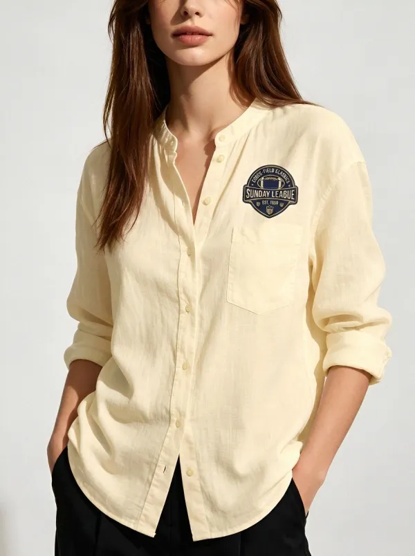 Women's Football Fan Sunday League Emblem Printed Button-up Shirt