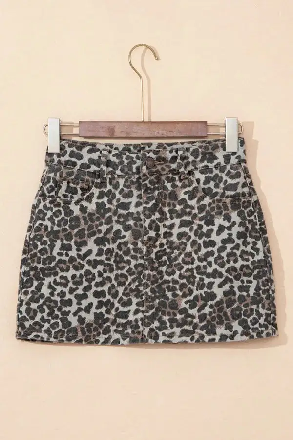 Denim Leopard Print Mini Skirt