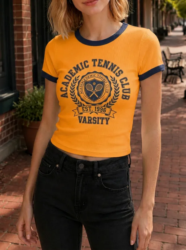 Women's Academic Tennis Club Varsity Printed Ringer T-shirt