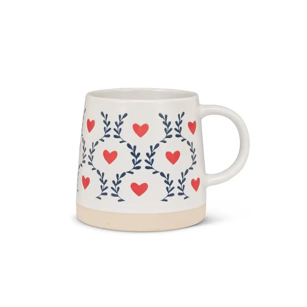 Wide Base Scandi Hearts Leaves Stoneware Mug