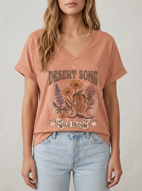 Women's Western Rust Desert Song Graphic V-Neck Tee