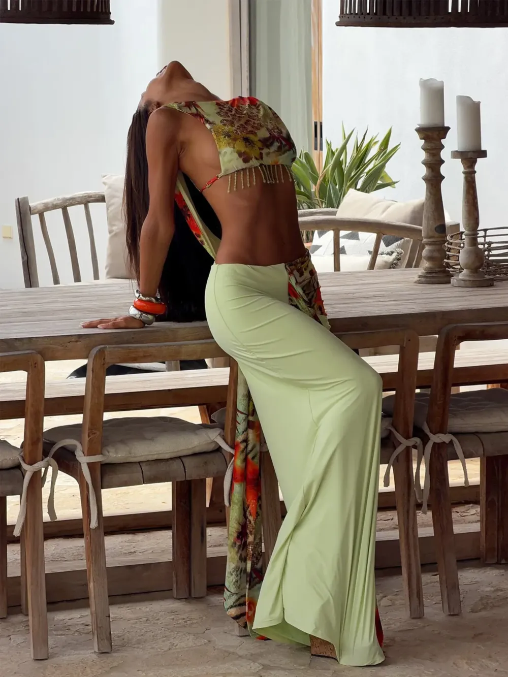 Grace Printed Beaded Tassel Maxi Skirt Set