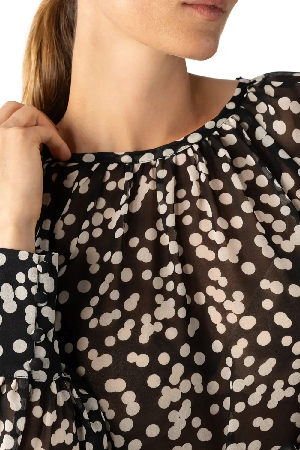 Polka Dot Long Sleeve Relaxed Blouse