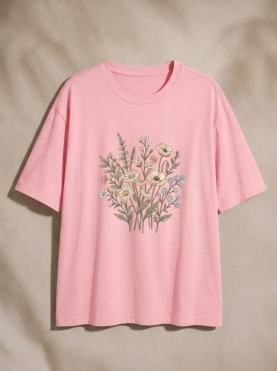 Women's Botanical Nature Lover Wildflower Bouquet Printed T-shirt