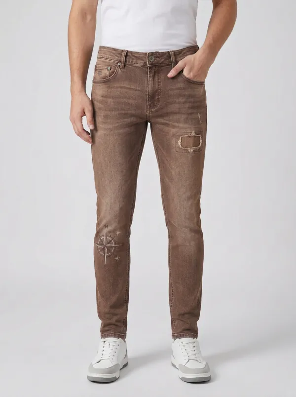 Men's Travel Compass Graphic Slim-Fit Jeans