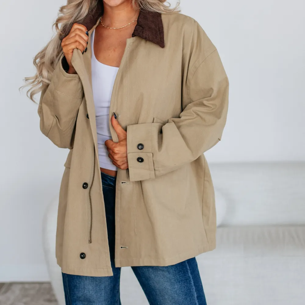 Collared Zip-Button Button-Cuff Flap-Pocket Utility Jacket