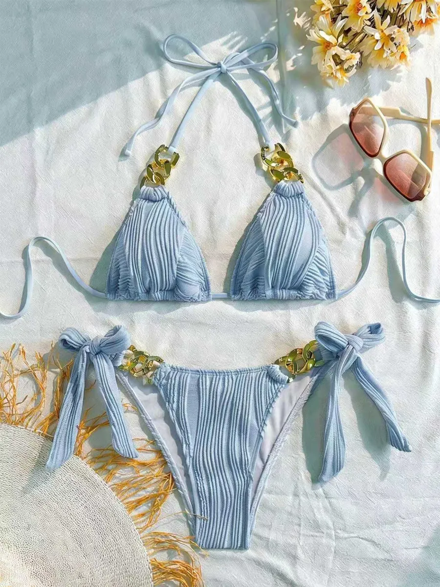 Leandra Metal-Embellished Ruched Bikini