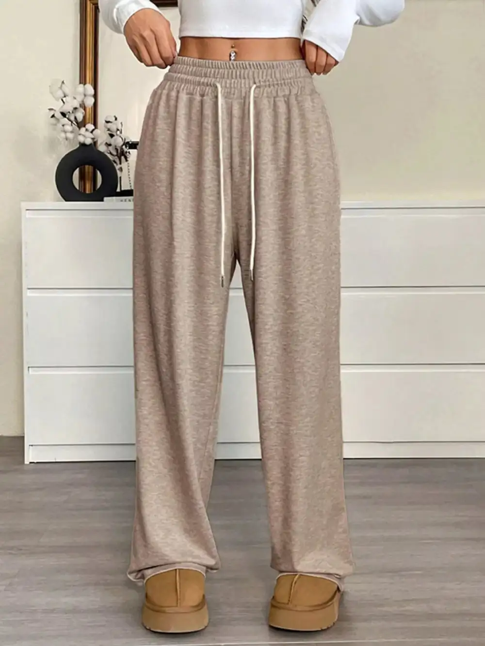 Everyday Drawstring Wide Leg Pocketed Casual Pants