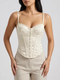 Floral Jacquard Button-Front Pearl-Button Women's Corset Top