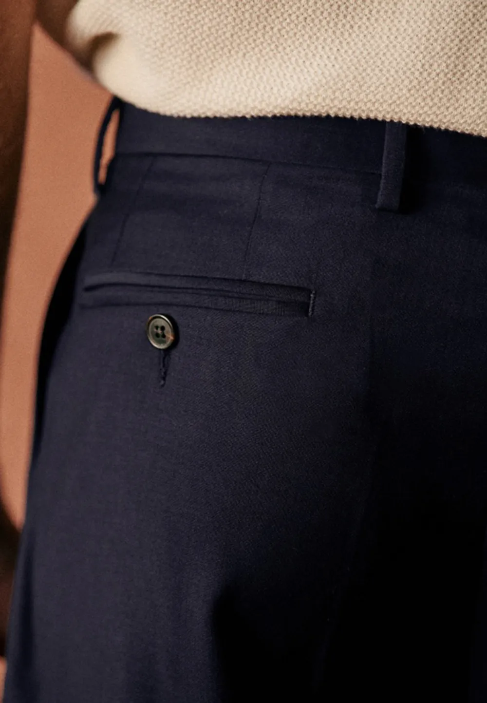 Navy Pleated High Waist Straight Leg Trousers