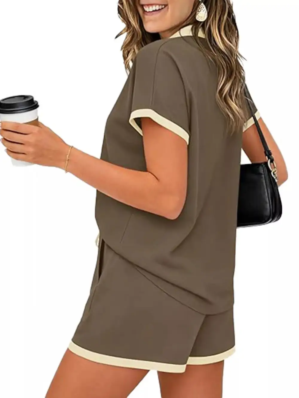 Polo Collar Short Sleeve Top Shorts Set