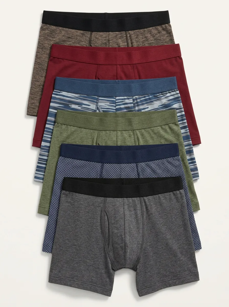 Men's Multi Pattern Assorted Color Heathered Texture 6-Pack Boxer Briefs