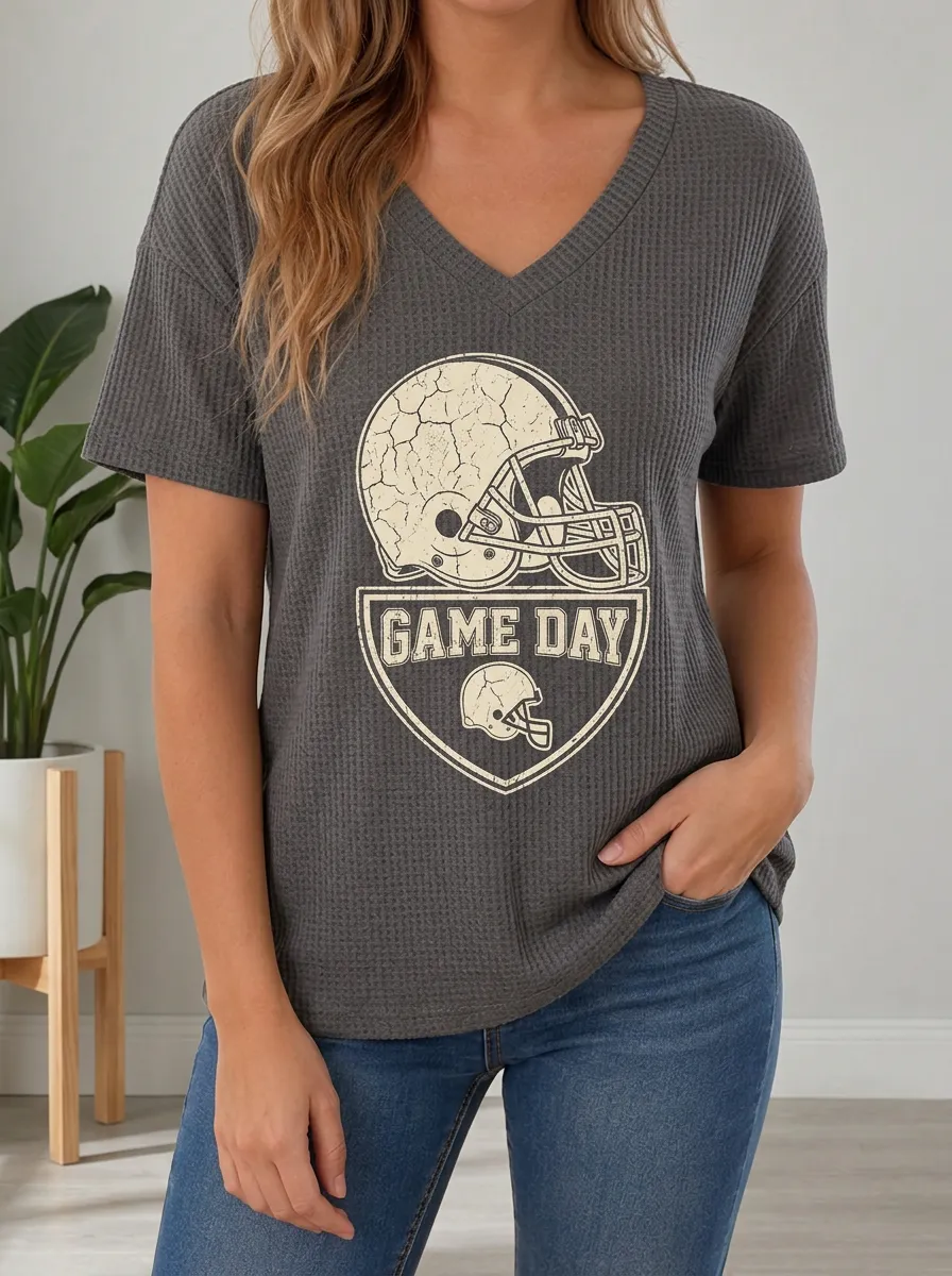 Women's Heritage Football Fan Game Day Helmet Printed Waffle Top