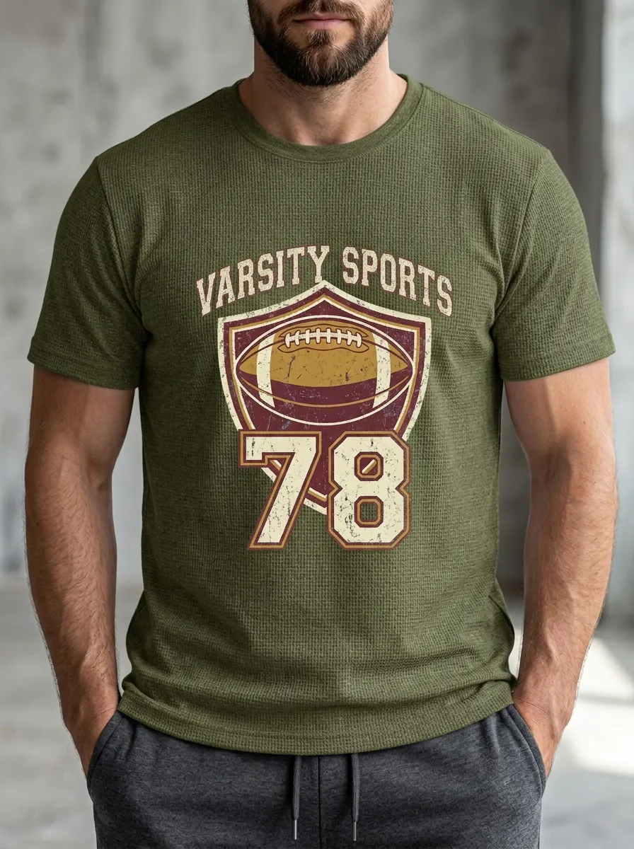 Men's Modern Football Shield Ball Crew Neck Graphic T-Shirt