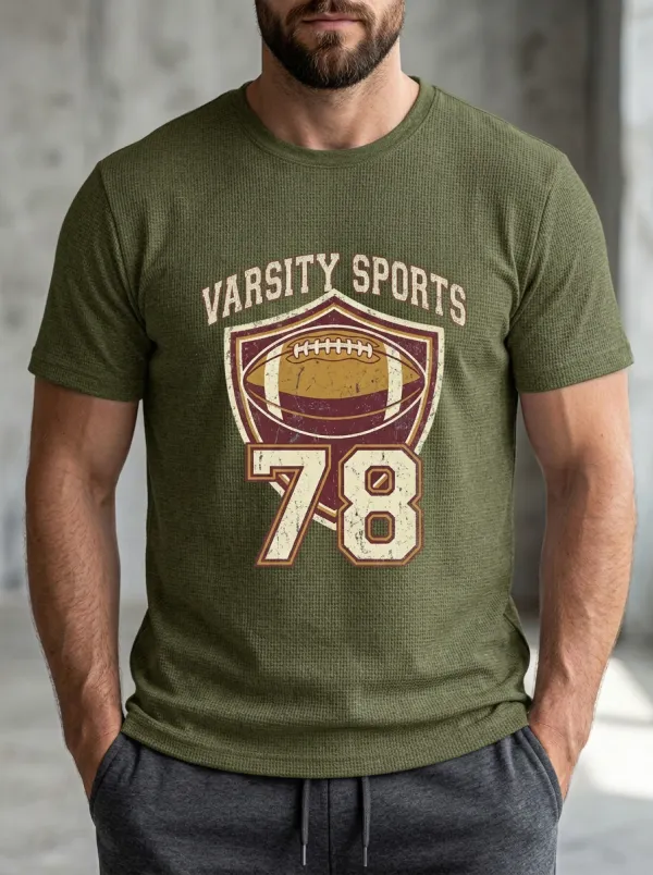Men's Modern Football Shield Ball Crew Neck Graphic T-Shirt