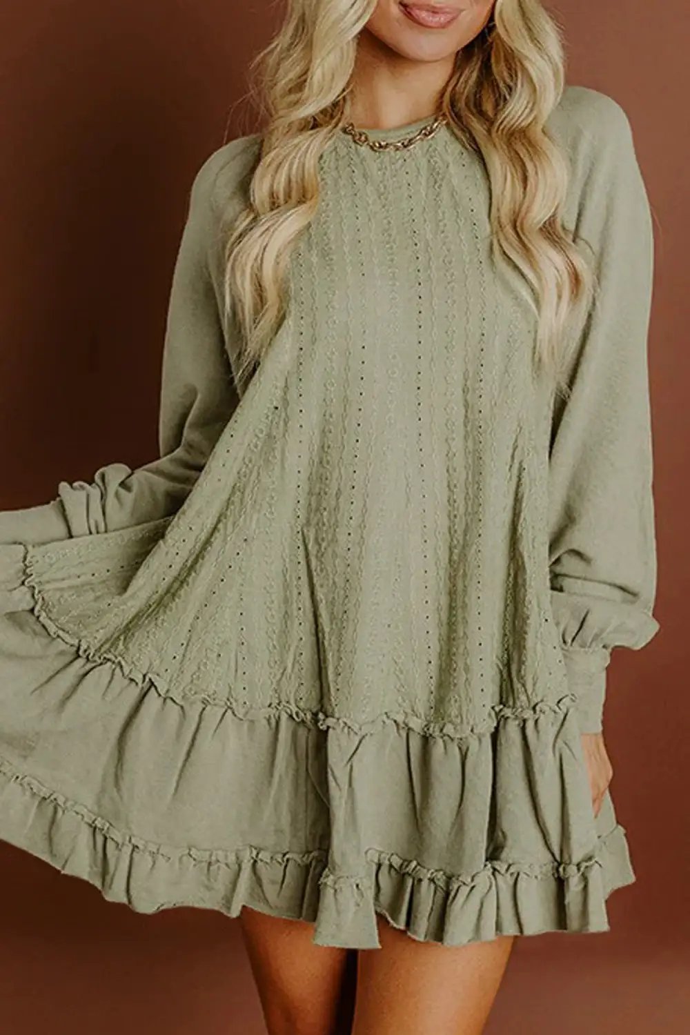 Lightweight Feel Ruffle Long Sleeve Mini Dress