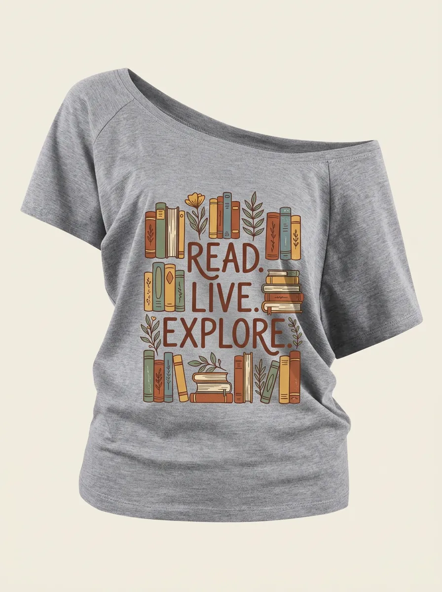 Book Lover Read Live Explore Floral Books Off-Shoulder Top