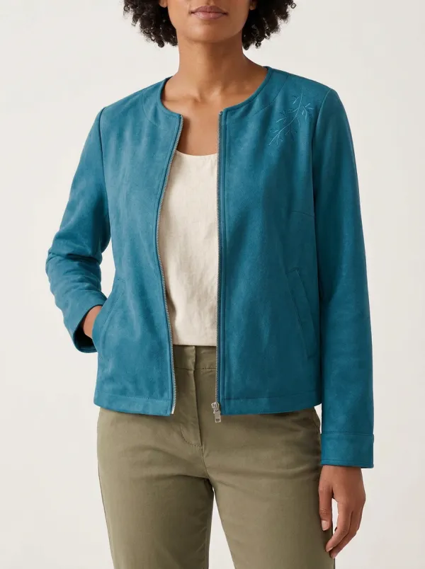 Women's Minimalist Leaf Embroidered Suede Jacket