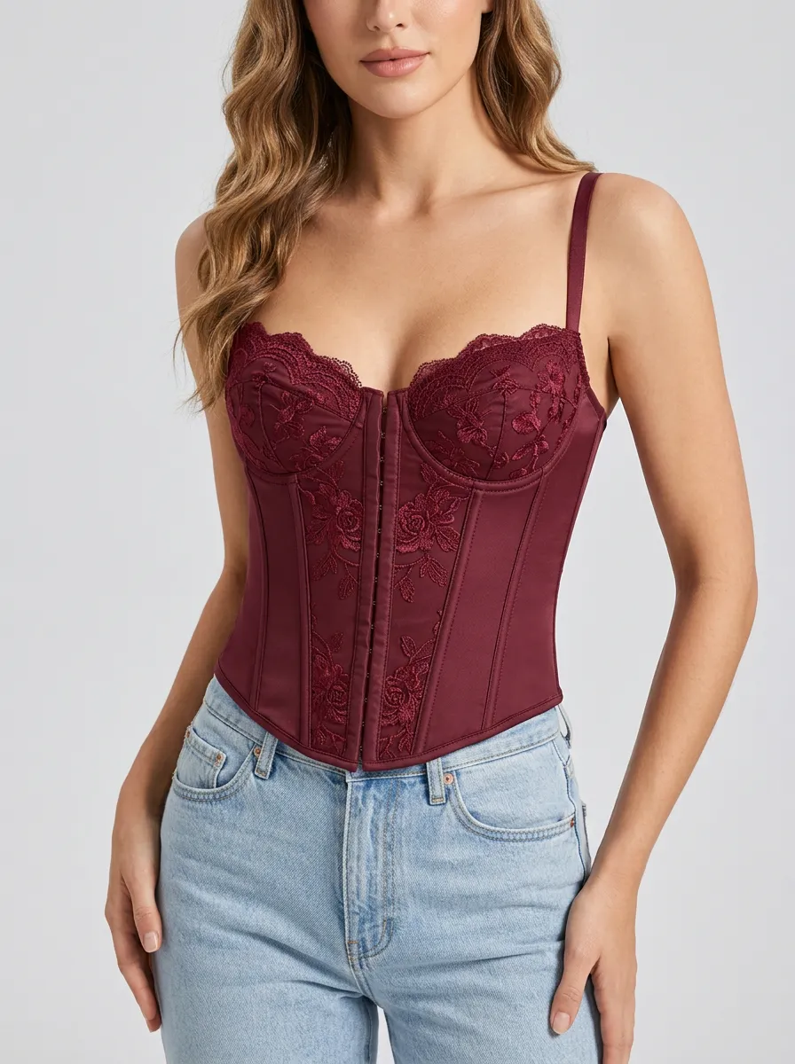 Elegant Floral Lace-Trim Women's Corset Top