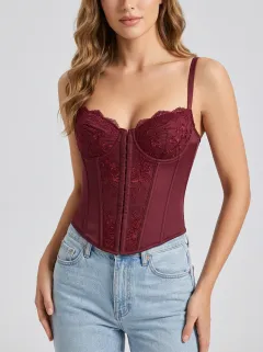 Elegant Floral Lace-Trim Women's Corset Top