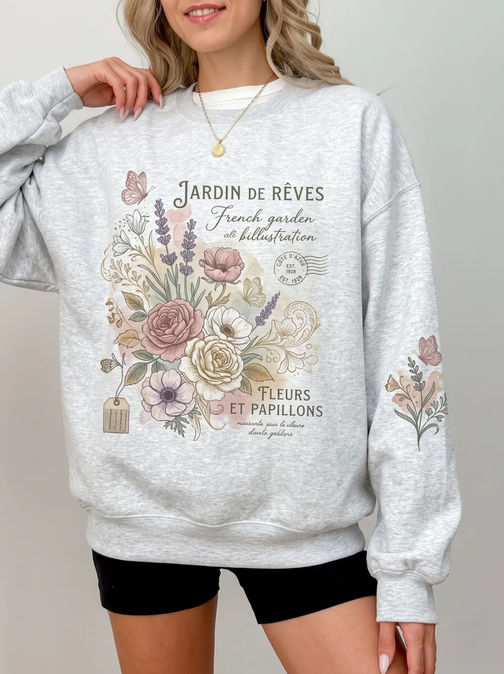 Women's French Garden Butterfly Floral Printed Sweatshirt