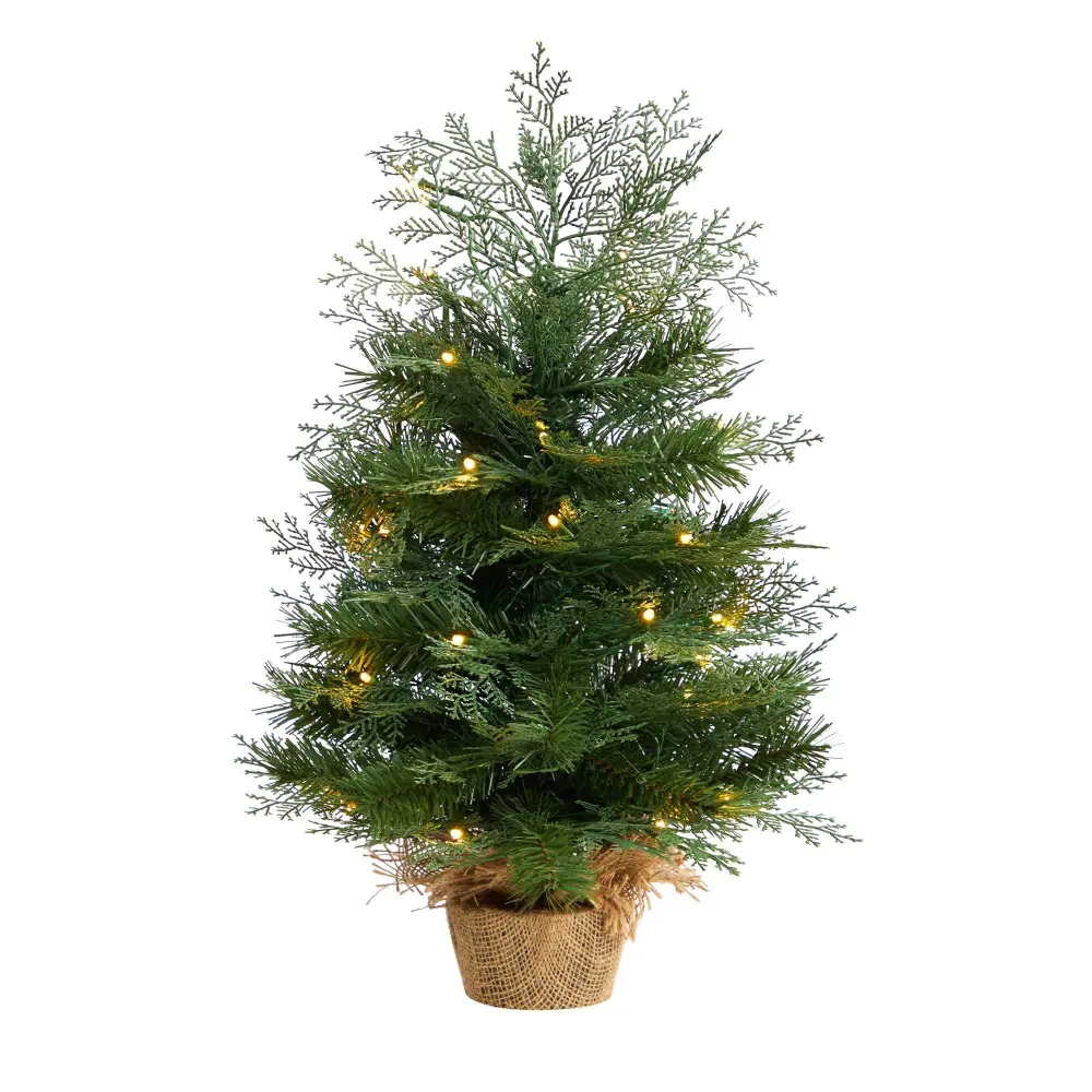Artificial Christmas Tree in Burlap Base with Warm LED Lights