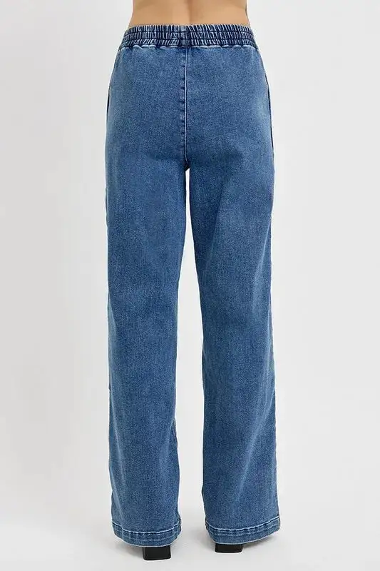 Full Size Elastic Waist Wide Leg Jeans Plus Size