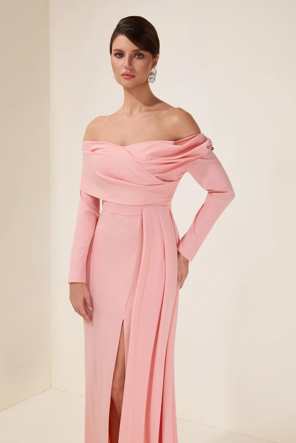Solid 3D Flower Slit Maxi Dress