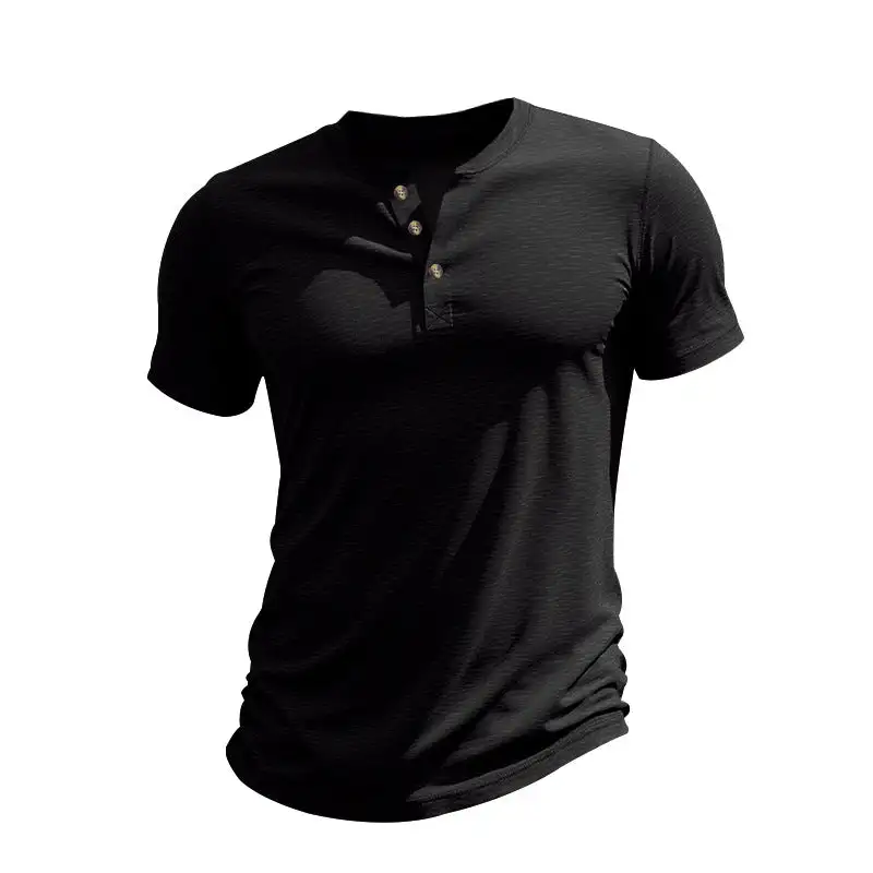 Men's Short-Sleeve Henley T-Shirt Soft Cotton With Decorative Button Placket