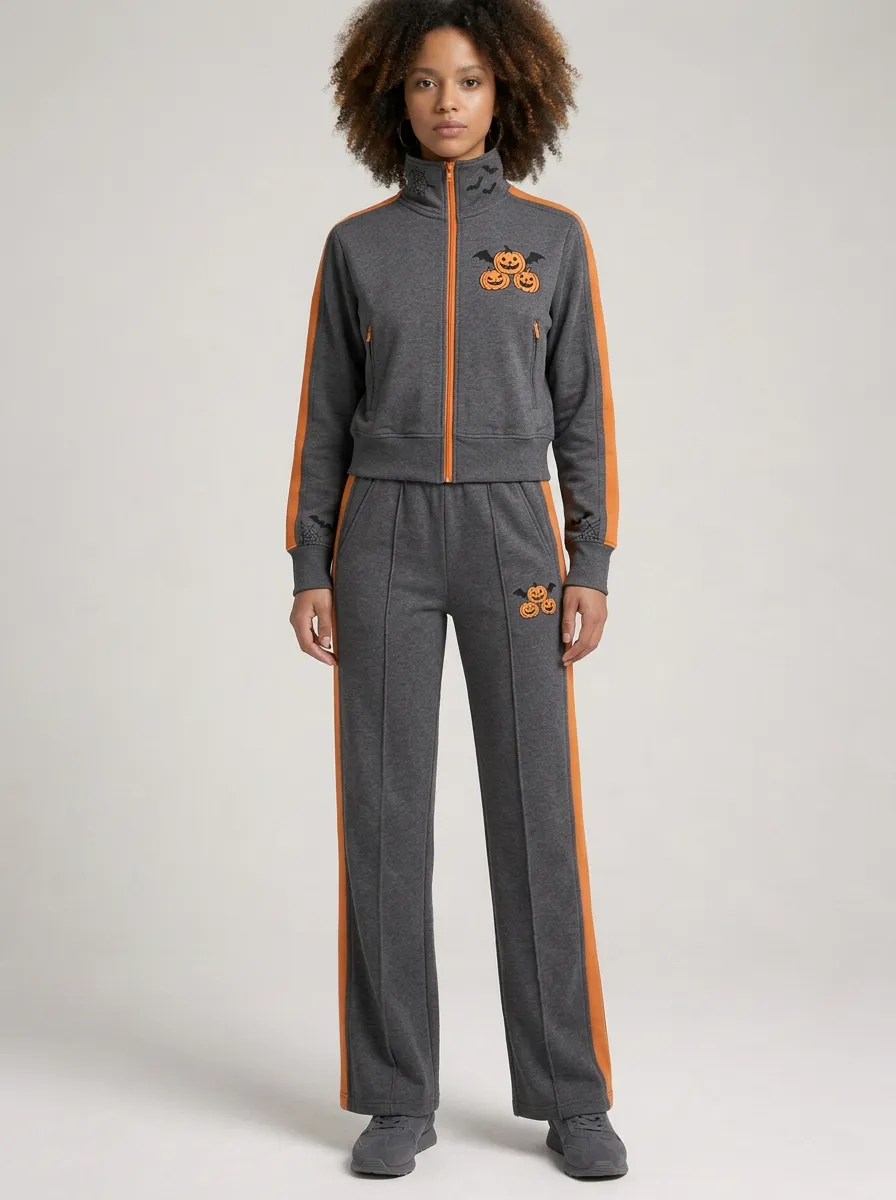 Women's Halloween Pumpkin Bat Printed Tracksuit