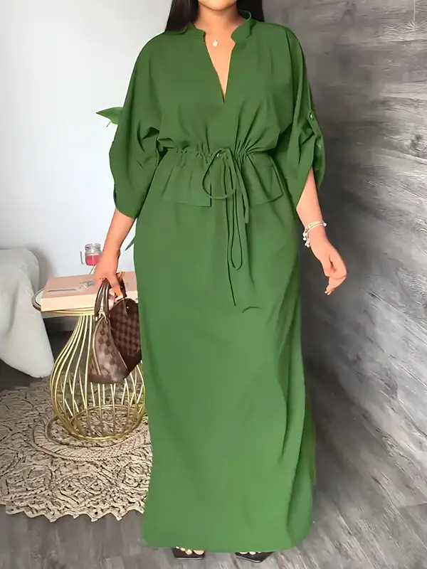 Drawstring Neck Maxi Dress