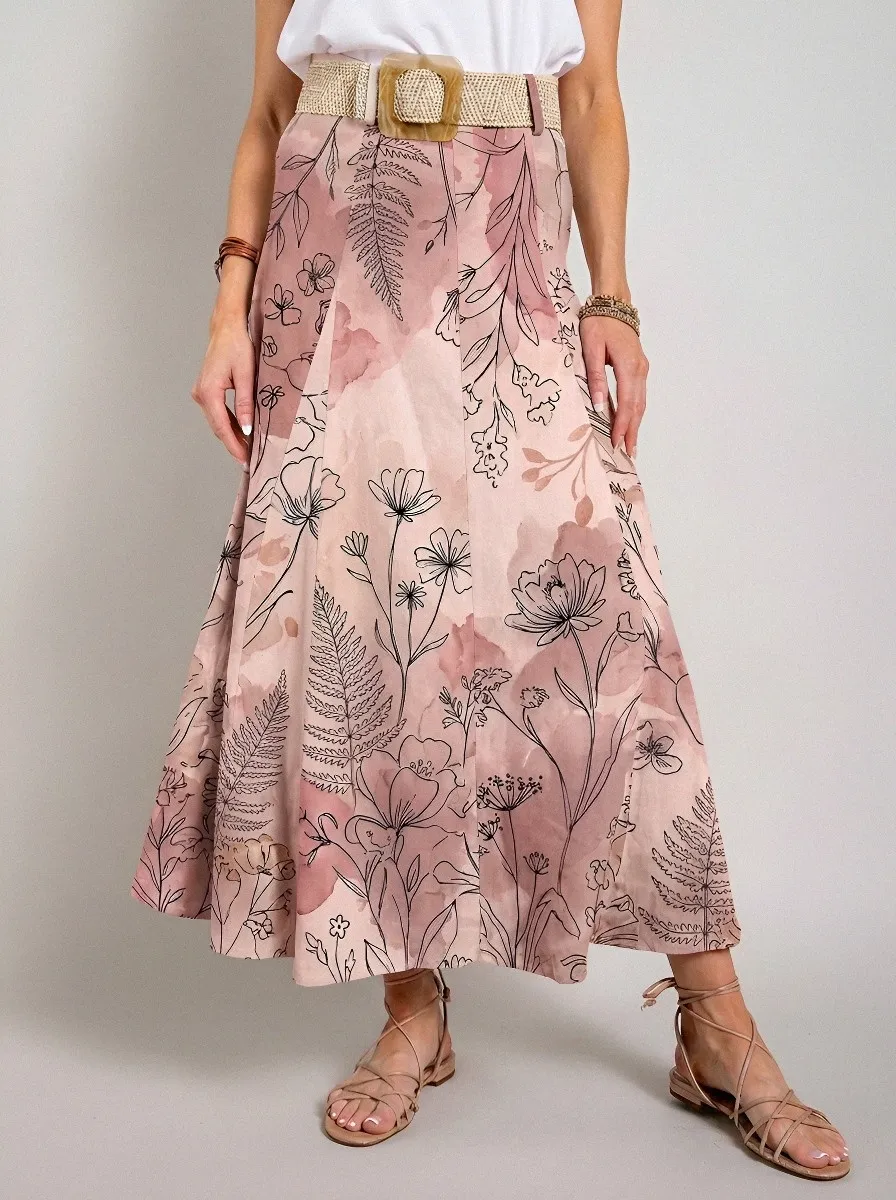 Women's Botanical Garden Floral Watercolor Printed Maxi Skirt