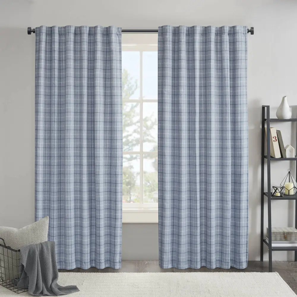 Modern Light Filtering Polyester Plaid Back-Tab Curtain Panel