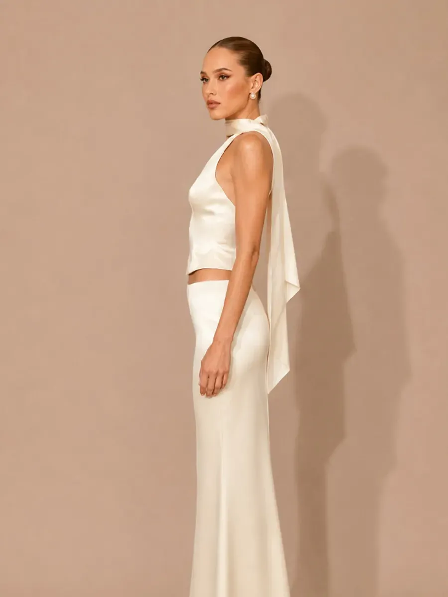 Kalista Satin Halter-Neck Open-Back Top + Maxi Skirt Set