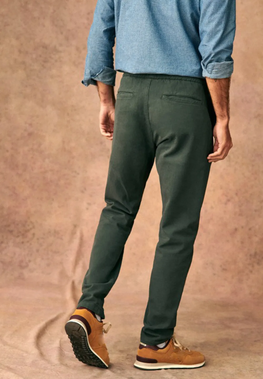 Olive Green Cotton Linen Blend Casual Trousers