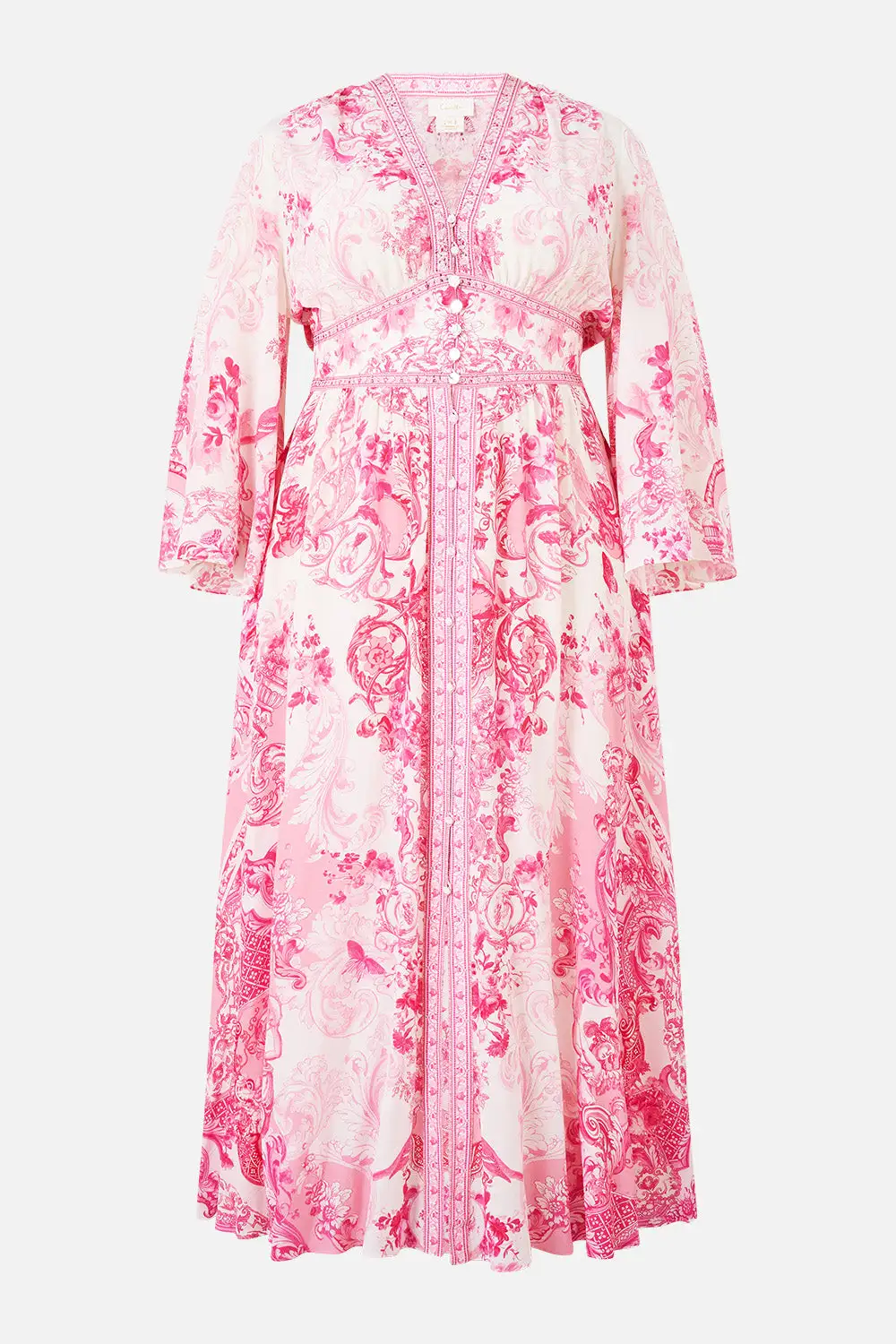 Printed Wide Sleeve Dress with Shirring Detail