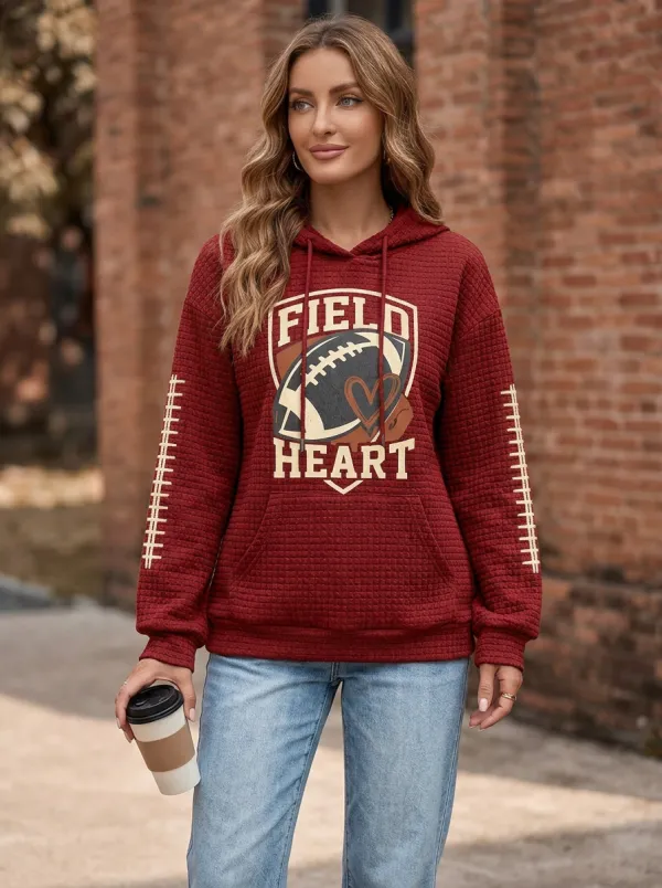 Women's Gridiron Field Heart Graphic Waffle Hoodie