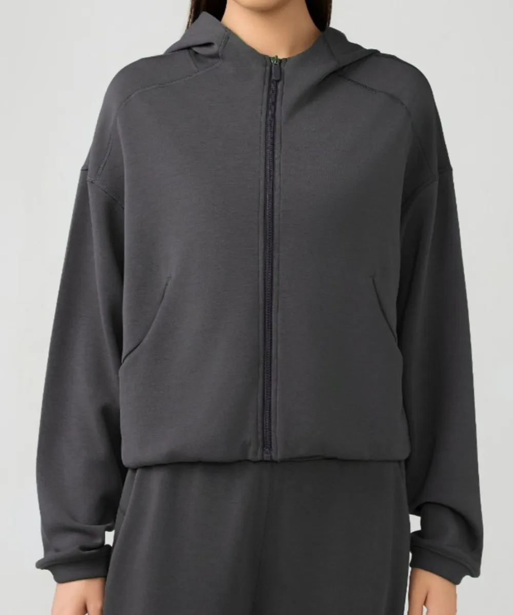 Zip Up Dropped Shouder Active Hooded