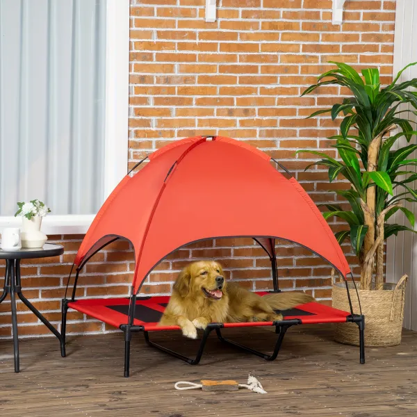 Elevated Dog Bed with Canopy, Pet Furniture for Outdoor Shade and Rest