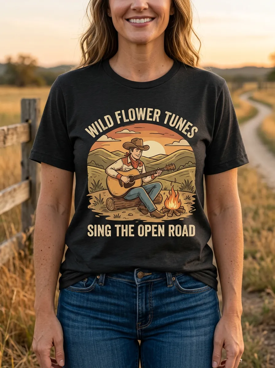 Country-Road Guitar Cowboy Country Music Crewneck T-Shirt