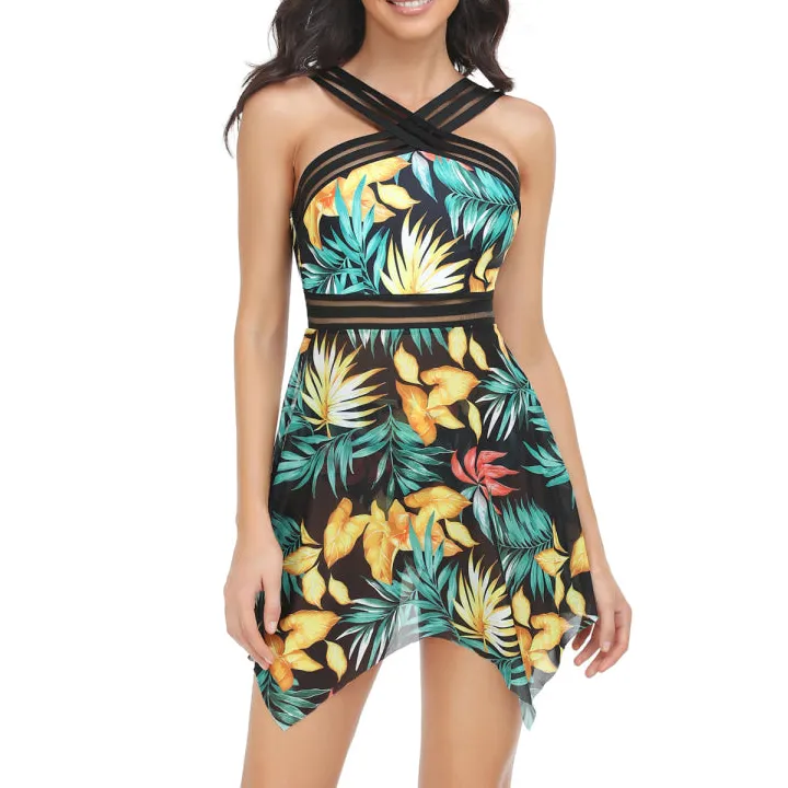 Women's Crisscross Cutout Printed Swim Set