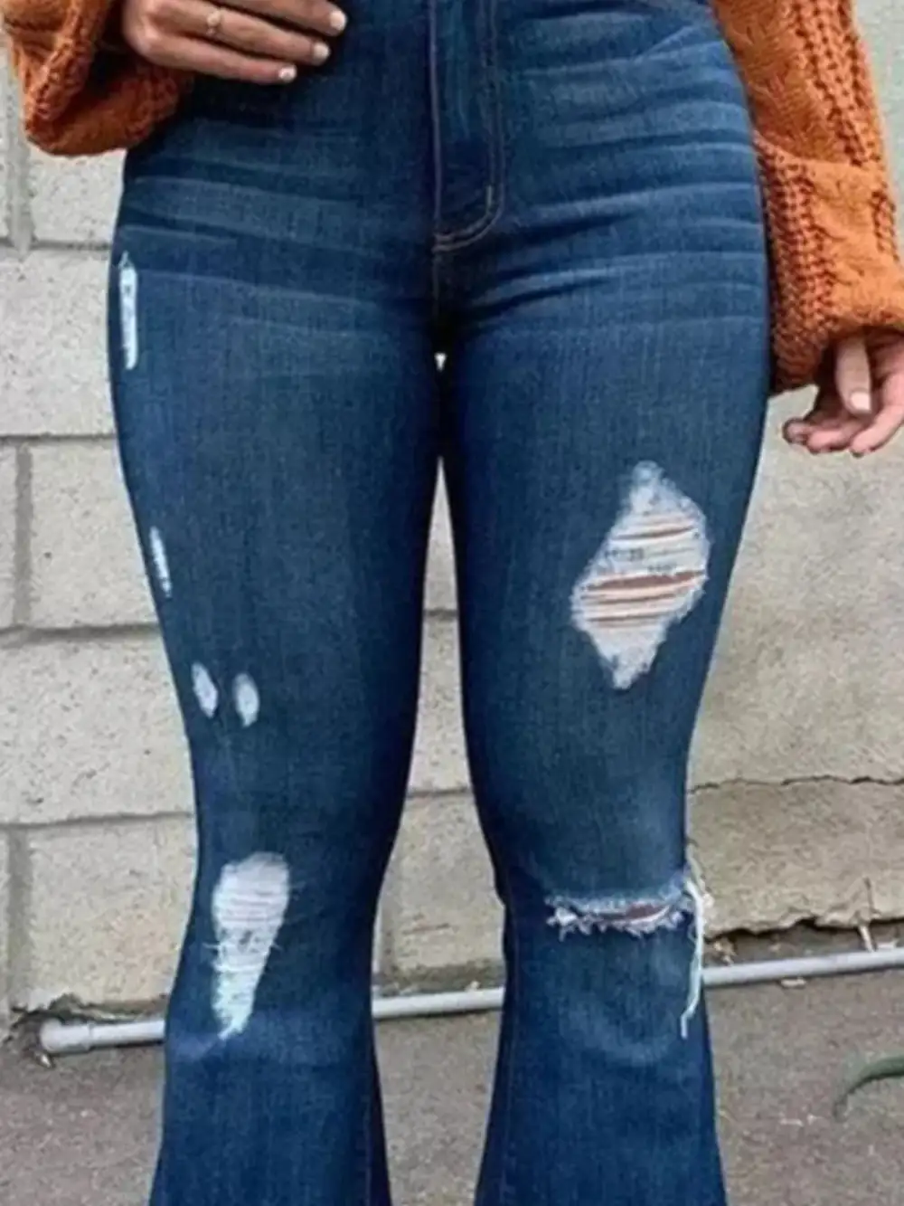 Balanced Flare Leg Raw Hem Distressed Denim Jeans