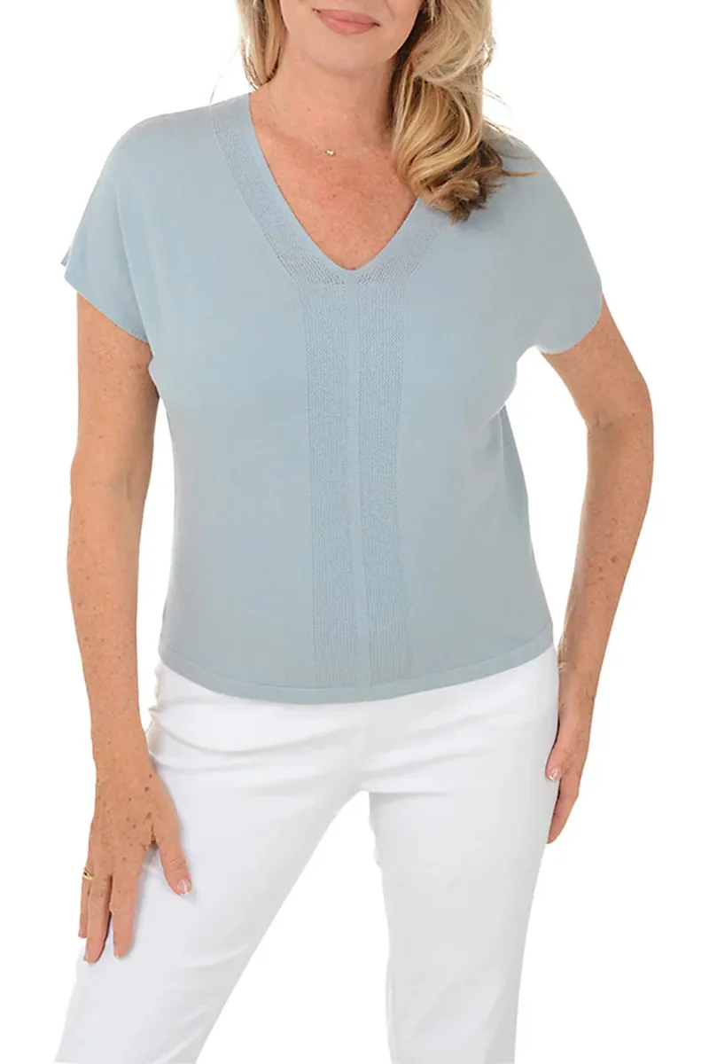 Solid Pointelle Cap Sleeve Sweater