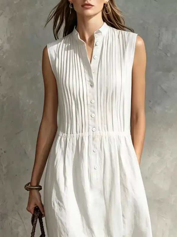 Sleeveless Button Front Midi Dress